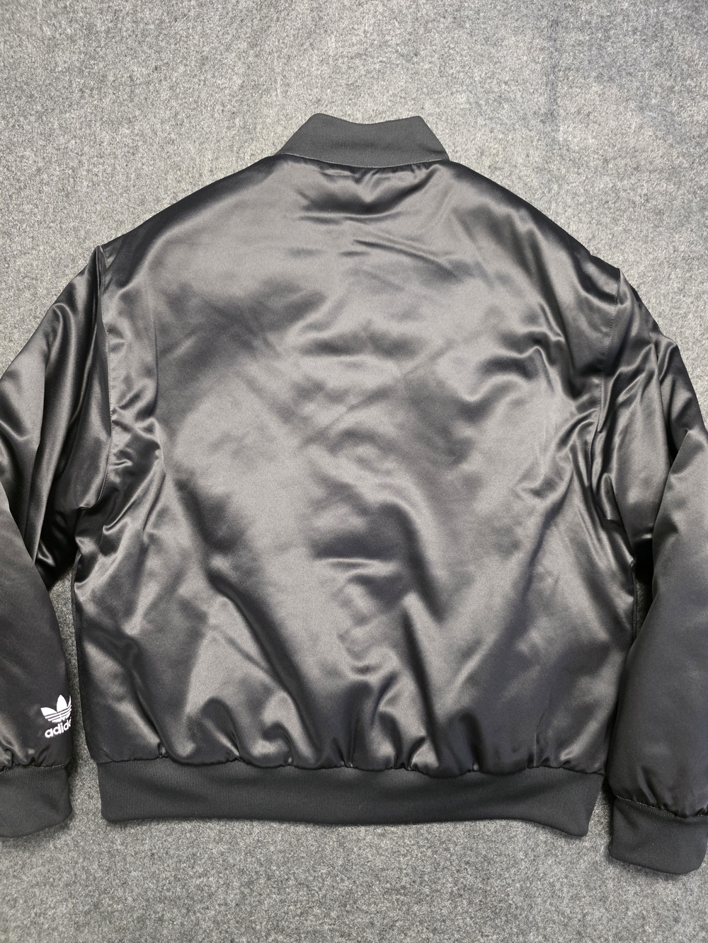 Adidas Men's Black Satin Bomber Jacket with White Trefoil Logo Size Medium - Picture 13 of 14